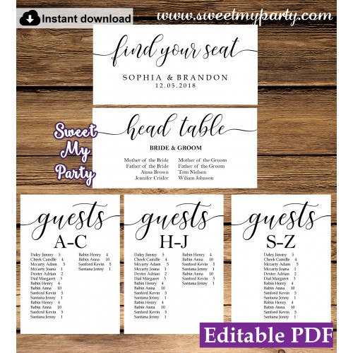 Rustic seating chart cards template printable,seating chart alphabetical, (51)